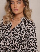 defox Rochie Neagră din bumbac cu croi evazat cu imprimeu etnic Zalivine
