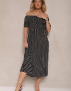 defox Rochie Neagră Din bumbac cu croi evazat decorată cu imprimeu buline Lisanovia