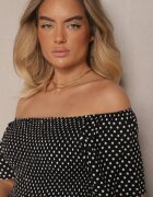 defox Rochie Neagră Din bumbac cu croi evazat decorată cu imprimeu buline Lisanovia