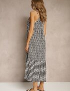 defox Rochie Neagră din Bumbac Decorată cu Motiv Geometric Nilavionea