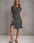 defox Rochie Neagră din bumbac Midi Stil spaniol cu elastic în talie Dnise