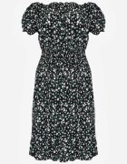 defox Rochie Neagră din bumbac Midi Stil spaniol cu elastic în talie Dnise