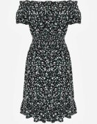 defox Rochie Neagră din bumbac Midi Stil spaniol cu elastic în talie Dnise