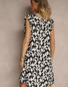 defox Rochie Neagră Evazată Din Bumbac Decorată Cu Volane Ulosilia