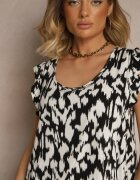 defox Rochie Neagră Evazată Din Bumbac Decorată Cu Volane Ulosilia