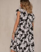 defox Rochie Neagră Florală Cloche din Bumbac Liravira