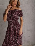 defox Rochie neagră și roșie din bumbac cu elastic în talie stil spaniol Jazmi