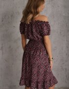 defox Rochie neagră și roșie din bumbac cu elastic în talie stil spaniol Jazmi