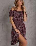 defox Rochie neagră și roșie din bumbac cu elastic în talie stil spaniol Jazmi