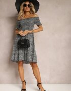 defox Rochie Neagră Stil Spaniol din Bumbac cu Elastice Încrețite și Volan Neasha