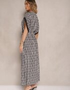 defox Rochie Negru-Alb Evazată din Bumbac Finisată cu Dantelă Lanadria