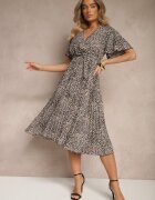 defox Rochie Negru-Alb petrecută cu cordon decorată cu imprimeu leopard Gilinne