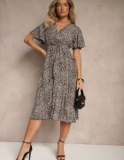 defox Rochie Negru-Alb petrecută cu cordon decorată cu imprimeu leopard Gilinne