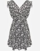 defox Rochie Negru-Albă din bumbac cu bretele groase cu elastic în talie închisă cu nasturi Tessri