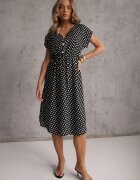 defox Rochie Negru-Albă din bumbac cu croială evazată cu elastic în talie Emilla