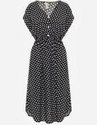 defox Rochie Negru-Albă din bumbac cu croială evazată cu elastic în talie Emilla