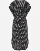 defox Rochie Negru-Albă din bumbac cu croială evazată cu elastic în talie Emilla