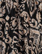 defox Rochie Negru-Bej din Bumbac cu Croială Evazată Decorată cu Volane și Elastic în Talie Neliaura
