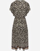 defox Rochie Negru-Bej din Bumbac cu Decolteu Triunghiular și Elastic în Talie Încheiată cu Nasturi Lavlea