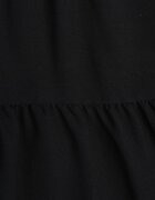 defox Rochie Negru cu Mânecă Scurtă și Volane Decorative cu Croială Cloș Vetesa