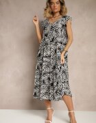 defox Rochie Negru din Bumbac cu Imprimeu Floral Cloș Diviora