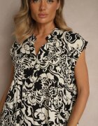 defox Rochie Negru Oversize din Bumbac cu Model Ornamental Folazea