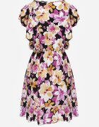 defox Rochie Negru-Roz Cambrată de bumbac Cu flori Cu volane la umeri Cu elastic în talie Nelova