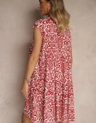 defox Rochie roșie cloș din bumbac cu croială oversize Liranda