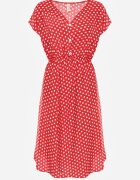 defox Rochie roșie din Bumbac cu Croi Evazat cu Elastic în Talie Emilla