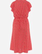 defox Rochie roșie din Bumbac cu Croi Evazat cu Elastic în Talie Emilla