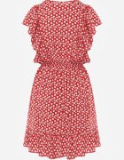 defox Rochie roșie din bumbac cu croială evazată cu nasturi cu imprimeu floral Roniva