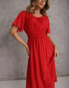 defox Rochie Roșie din bumbac evazată cu buline Tolimirae