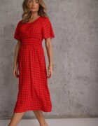 defox Rochie Roșie din bumbac evazată cu buline Tolimirae