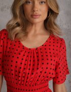 defox Rochie Roșie din bumbac evazată cu buline Tolimirae