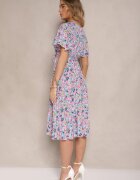 defox Rochie Roz cu pliseuri cu imprimeu floral cu croi evazat Lanelin