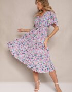 defox Rochie Roz cu pliseuri cu imprimeu floral cu croi evazat Lanelin