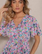 defox Rochie Roz cu pliseuri cu imprimeu floral cu croi evazat Lanelin