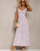 defox Rochie Roz deschis din bumbac cu bretele subțiri cu imprimeu floral cu croială evazată Rosaq
