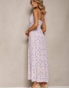 defox Rochie Roz deschis din bumbac cu bretele subțiri cu imprimeu floral cu croială evazată Rosaq