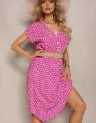 defox Rochie Roz din Bumbac cu croi evazat cu elastic în talie Emilla