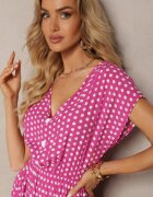defox Rochie Roz din Bumbac cu croi evazat cu elastic în talie Emilla