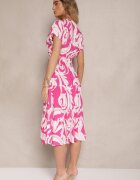 defox Rochie Roz din Bumbac cu Motiv Abstract și Nasturi Talivea