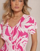 defox Rochie Roz din Bumbac cu Motiv Abstract și Nasturi Talivea