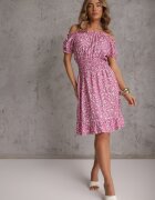 defox Rochie Roz din bumbac Midi cu umerii goi cu elastic în talie Dnise