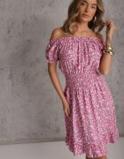 defox Rochie Roz din bumbac Midi cu umerii goi cu elastic în talie Dnise