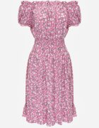 defox Rochie Roz din bumbac Midi cu umerii goi cu elastic în talie Dnise