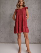 defox Rochie roz închis cu Mânecă Scurtă și Volane Decorative cu Croi Evazat Vetesa