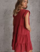 defox Rochie roz închis cu Mânecă Scurtă și Volane Decorative cu Croi Evazat Vetesa