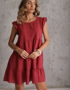 defox Rochie roz închis cu Mânecă Scurtă și Volane Decorative cu Croi Evazat Vetesa