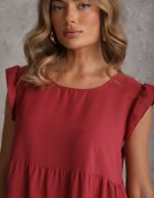 defox Rochie roz închis cu Mânecă Scurtă și Volane Decorative cu Croi Evazat Vetesa
